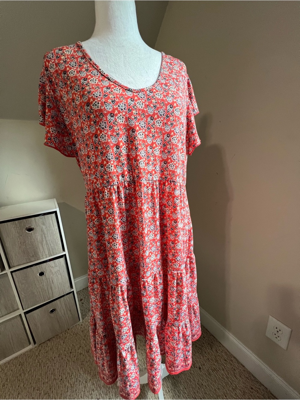 Max Studio Floral Tiered Short Sleeve Dress